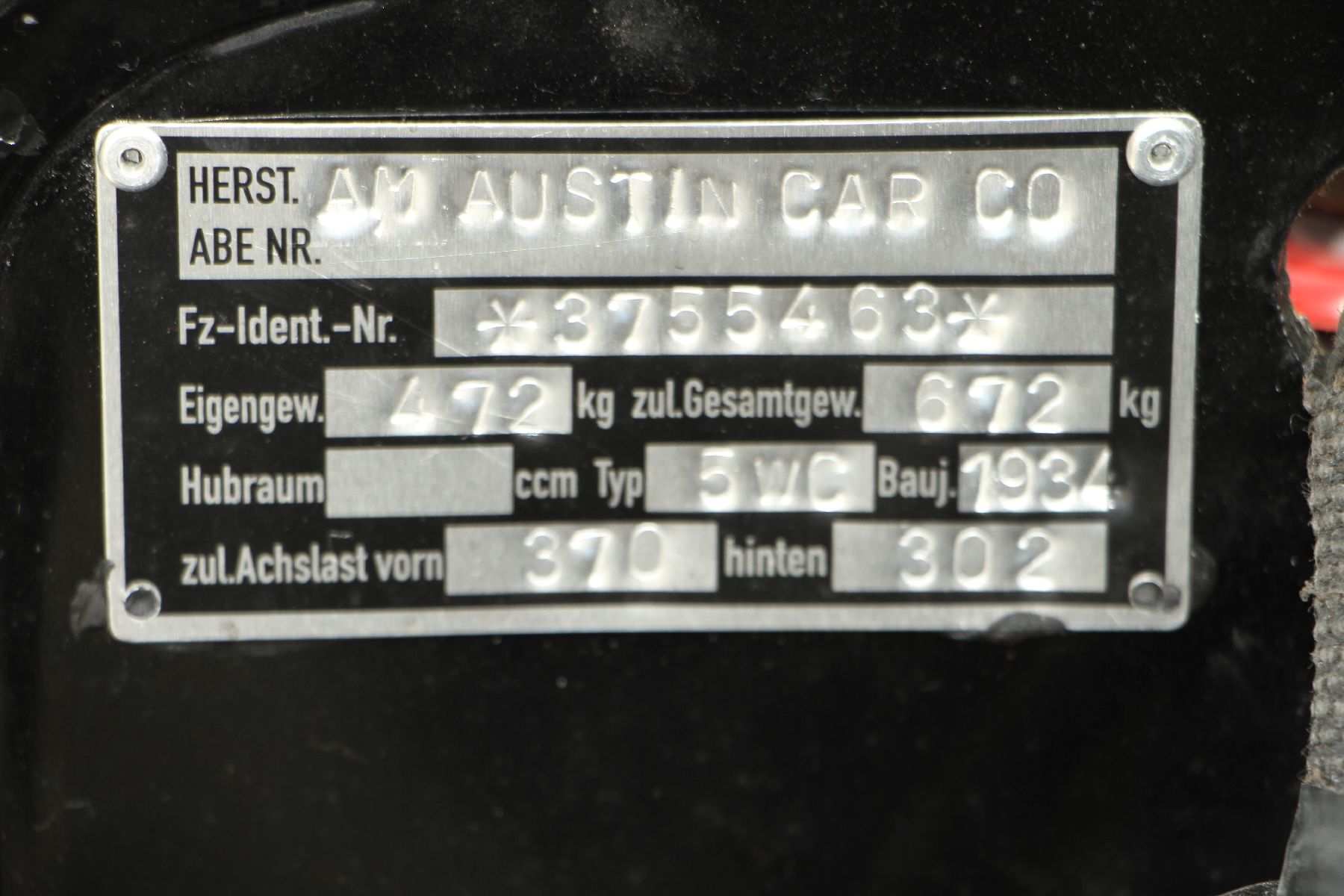 Detail i: American Austin 5-Window Coupé, Fahrgestellnummer: 3755463, EZ 12/1933, 1 Eintrag im deutschen Brief, Laufleistung 1.713 miles abgelesen, HU ...
