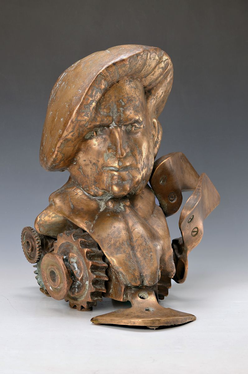 Gernot Rumpf, geb. 1941 Kaiserslautern, Richard Wagner, große Bronzeskulptur, Gießerstempel, ca. 45x43x40 cm, ca. 21,9 kg