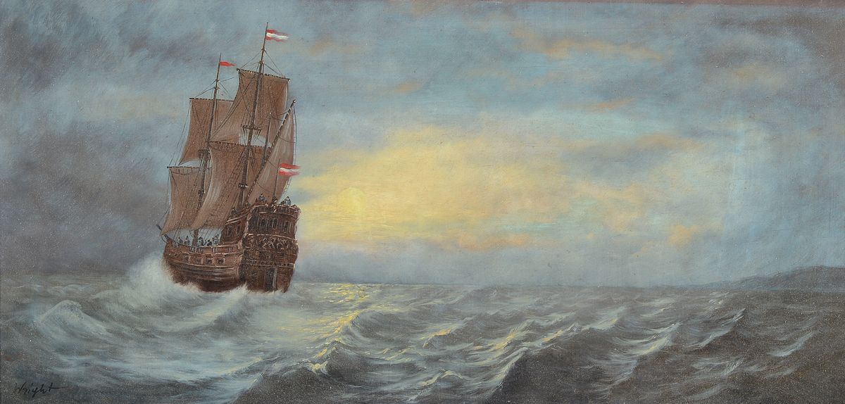 Leslie Wright, geb. 1912 Dover, Studium in London, hier: Segelschiff auf ruhiger See, Öl/Holz, signiert, ca. 25x50cm, R. ca. 38x61cm