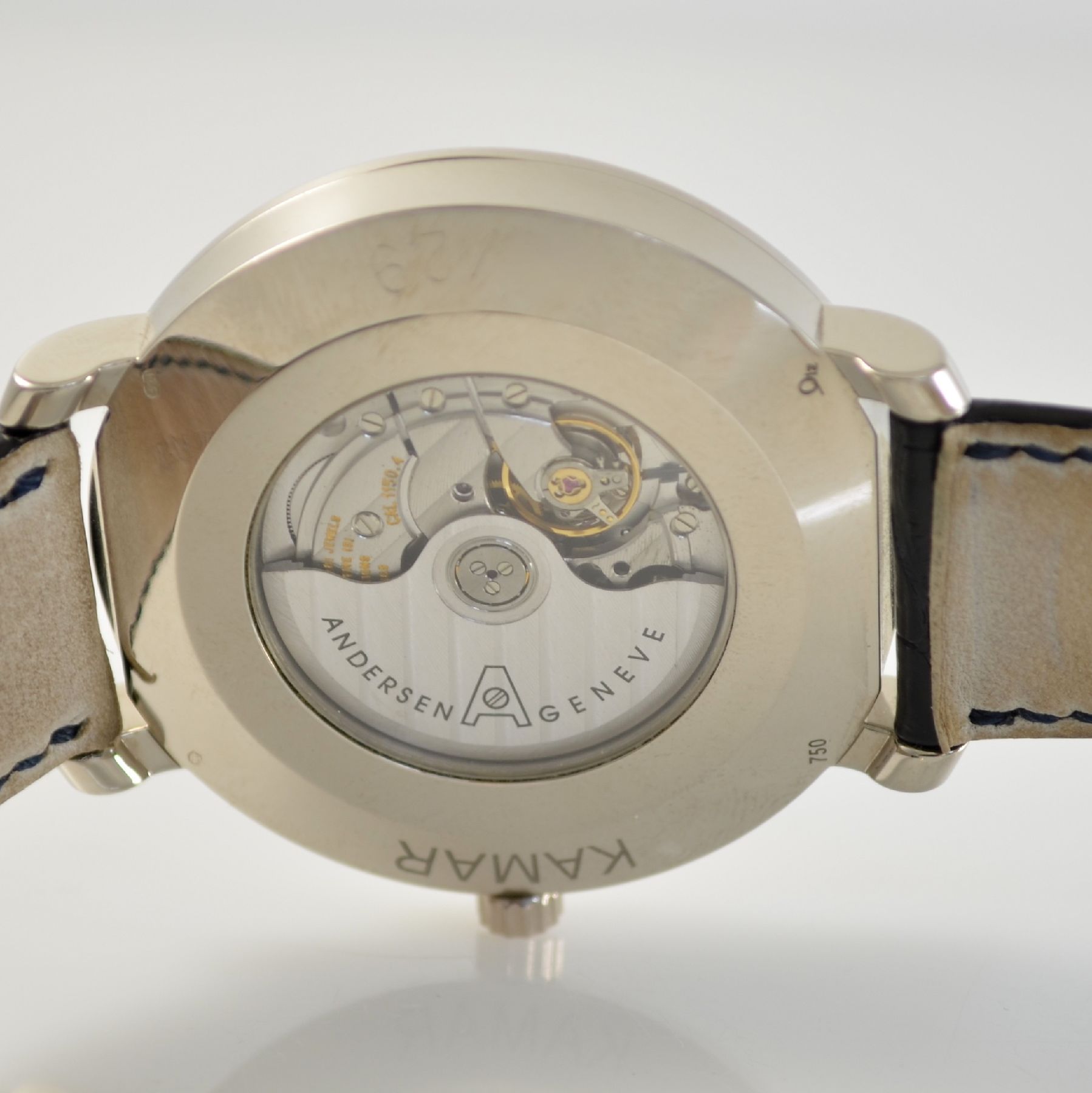 Detail j: ANDERSEN GENEVE Kamar ausgefallene Herrenarmbanduhr mit Mondphase in WG 750/000, Schweiz um 2010, Automatik, massives beids. vergl. ...