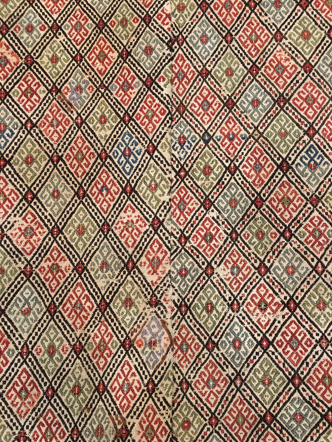 Detail d: Feiner Azeri "Verneh" antik, Südkaukasus Azerbaijan, 19.Jhd., Wolle gewebt auf Wolle. Fein gewebte Azeri Verneh mit broschier-Technik ...
