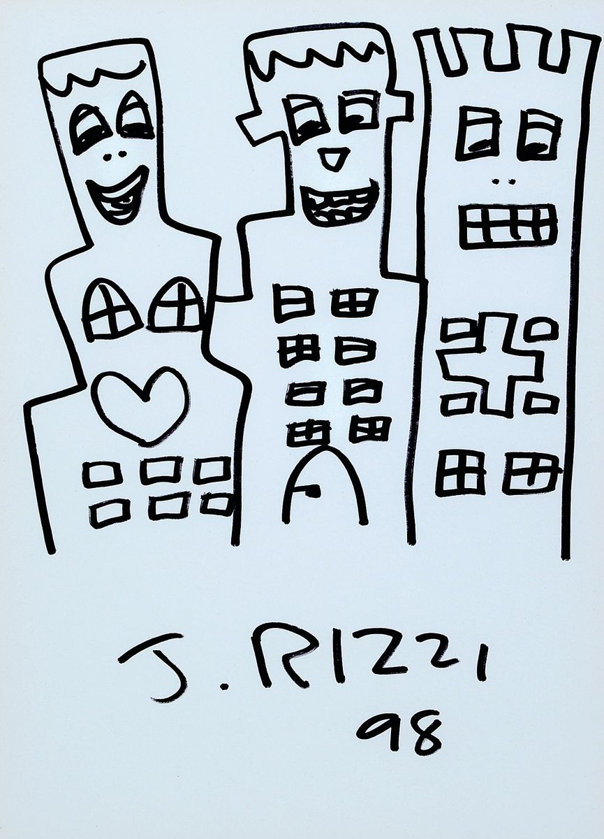 James Rizzi, 1930-2011, Filzstiftzeichnung handsign., dat.98, unter Glas gerahmt, gesamt ca. 44,5x34,5 cm