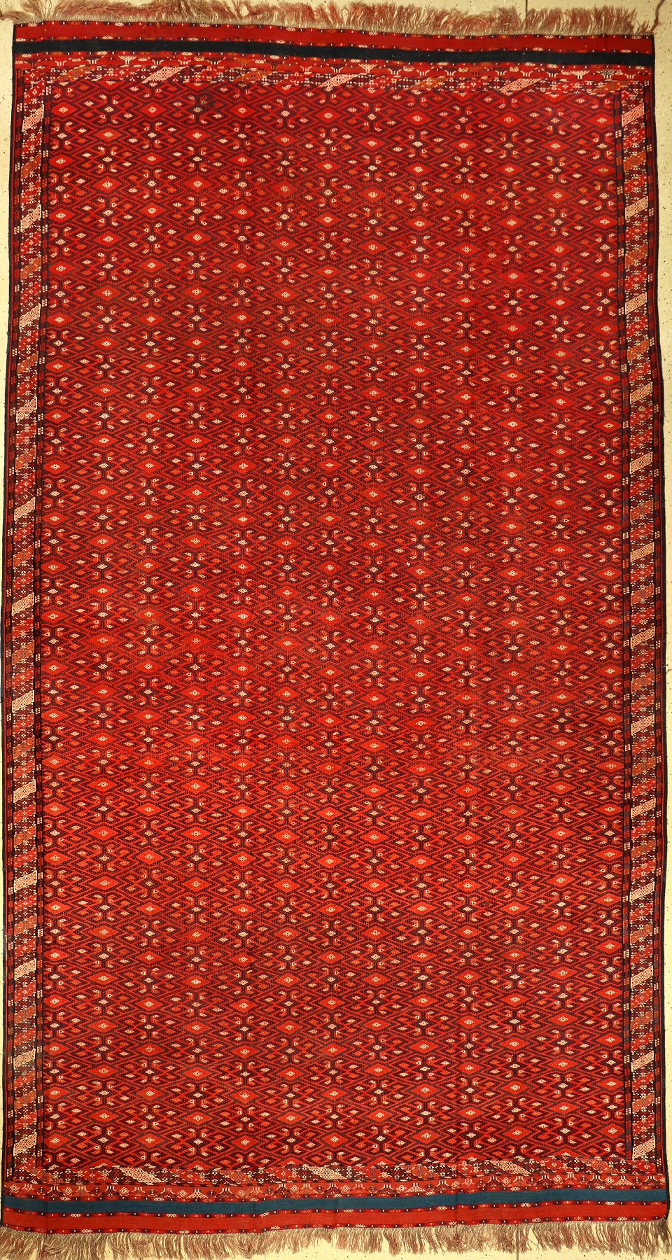 Sehr feiner großer Yomud "Sumakh-Kelim" Hauptteppich antik, Turkmenistan, Ende 19.Jhd., Wolle gewebt auf Wolle. Bemerkenswert fein ...