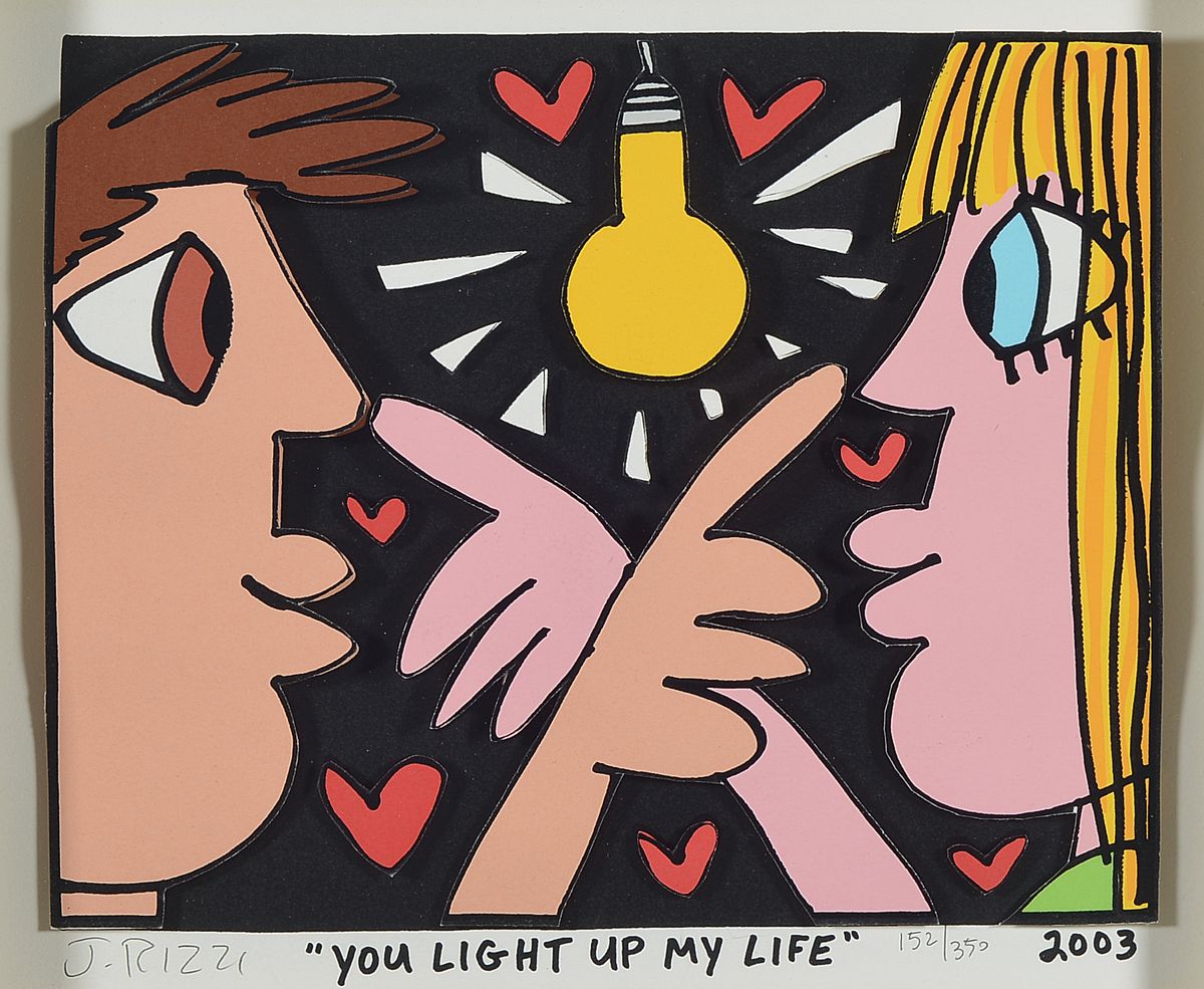 James Rizzi, 1950-2011, "You Light up my Life", 3D-Konstruktion, handsign., dat.2003, num. 152/350, unter Glas gerahmt, Motiv ca. 21x26 cm, ...
