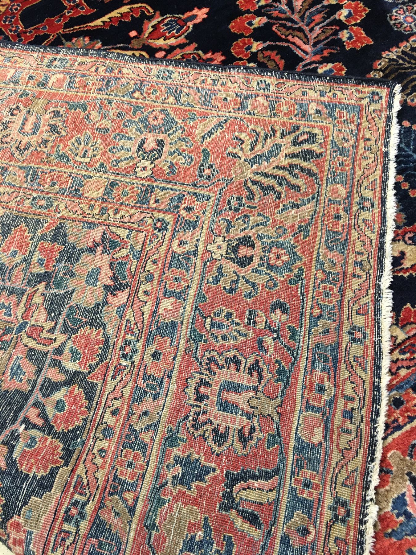 Detail h: Großer Sarogh "Mohajeran" (US Re-Import) antik, Westpersien, Ende 19.Jhd., Korkwollegeknüpft auf Baumwolle. Dekorativer Mohajeran-Sarogh ...