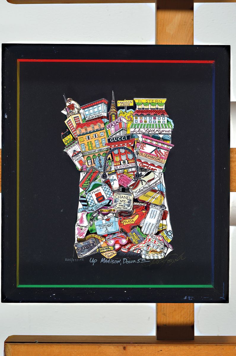 Detail k: Charles Fazzino, geb. 1955 New York, 3-D-Litho, UP Madison, Down 5th, 235/250 PR, handsigniert, unter Glas, Rahmen, Scheibe verschmutzt, 18 x 12 cm, ...