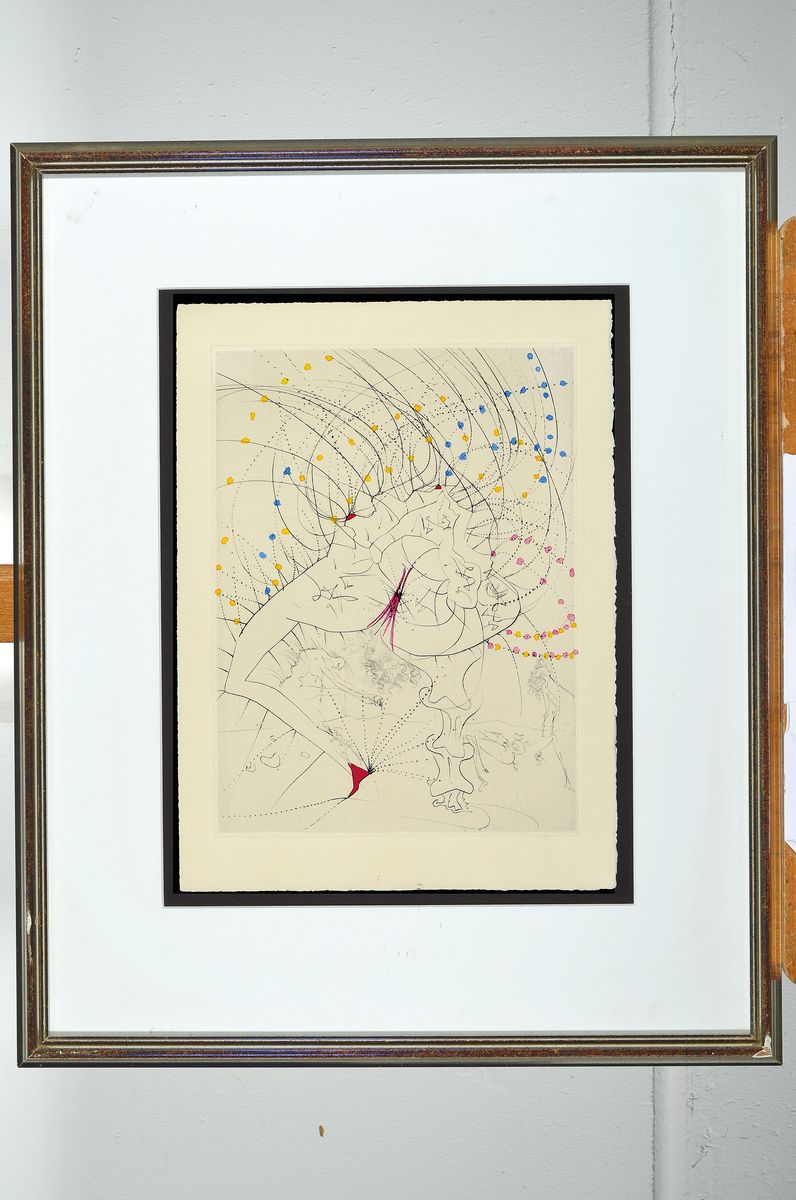 Detail k: Salvador Dali,1904-1989, Radierung aus Venus im Pelz, hier fenne-feuille (Blatt-Frau), Prägestempel, farbige Ausführung, ca. 31 x 23.5 cm/38 x 28 cm