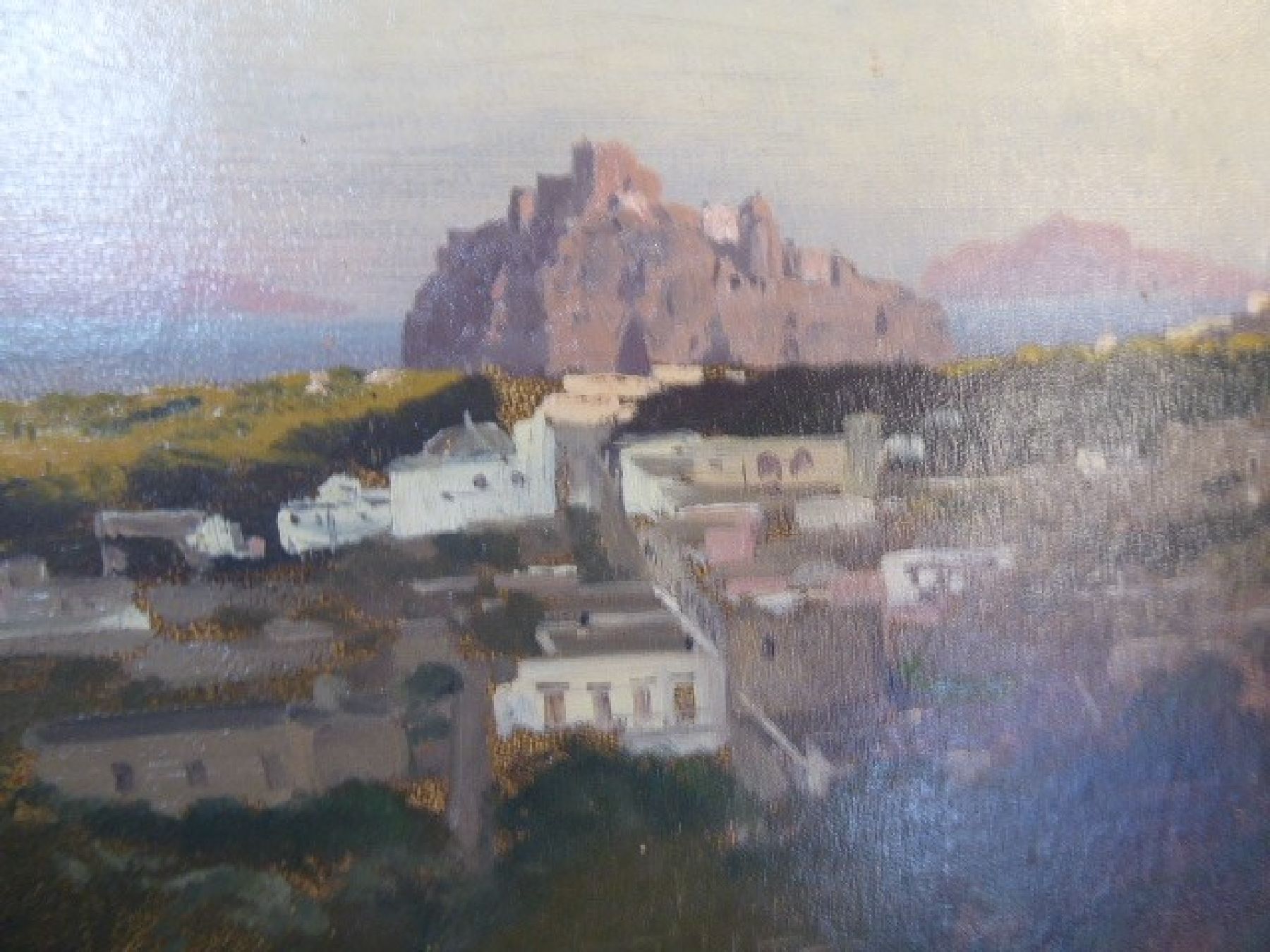 Detail f: Carl Wuttke, 1849 Tebnitz - 1927 München, Blick auf Lagune d'Ischia, Öl/Holz, verso bezeichnet und signiert, 26 x 34 cm, Rahmen, leichte ...