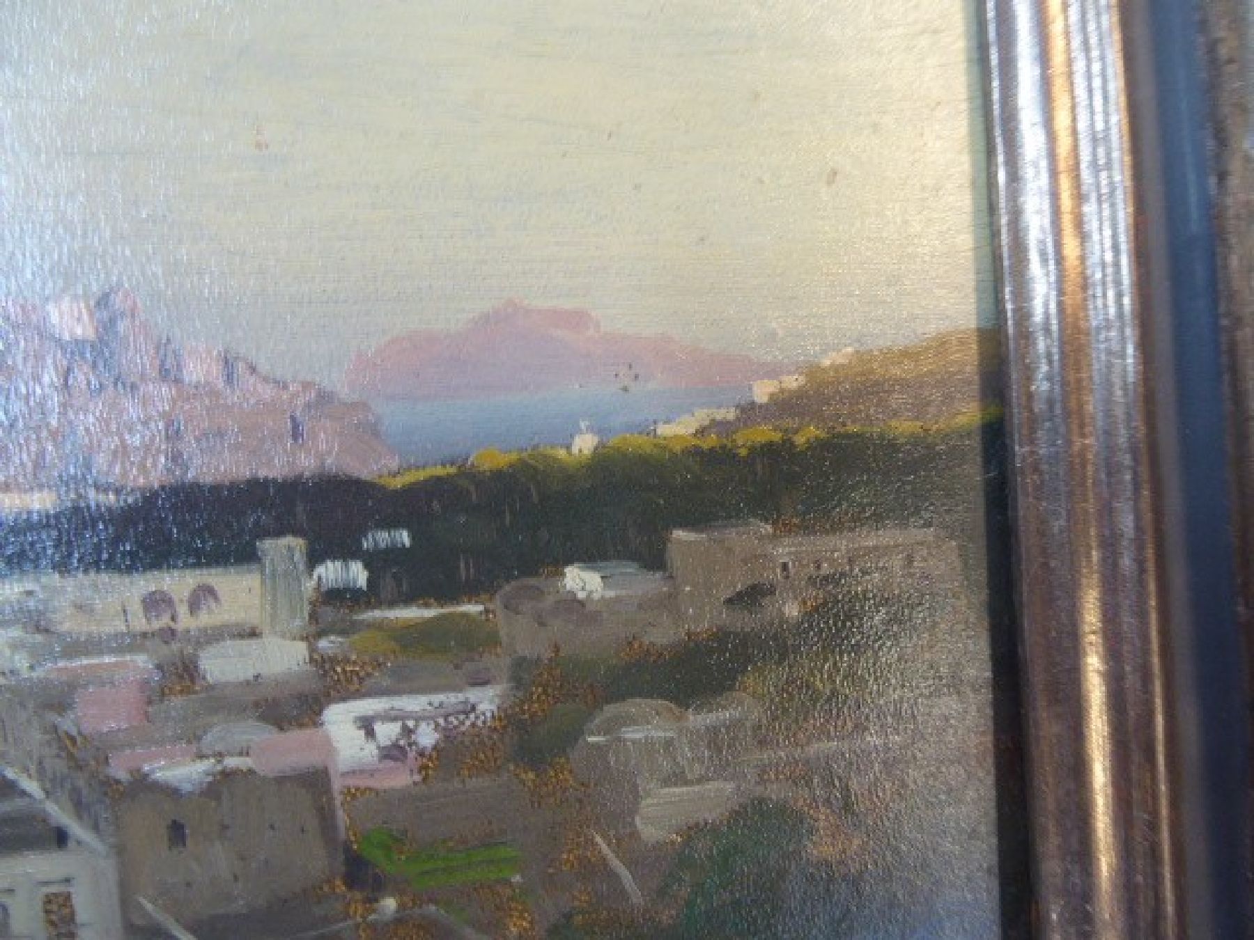 Detail h: Carl Wuttke, 1849 Tebnitz - 1927 München, Blick auf Lagune d'Ischia, Öl/Holz, verso bezeichnet und signiert, 26 x 34 cm, Rahmen, leichte ...