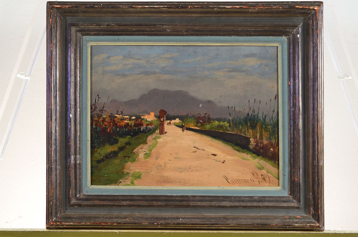Detail k: Carl Wuttke, 1849 Tebnitz - 1927 München, Straße bei Palermo, 9/11 79, verso bezeichnet und signiert, Vorderseite bezeichnet und dat. 24 x 342cm, ...