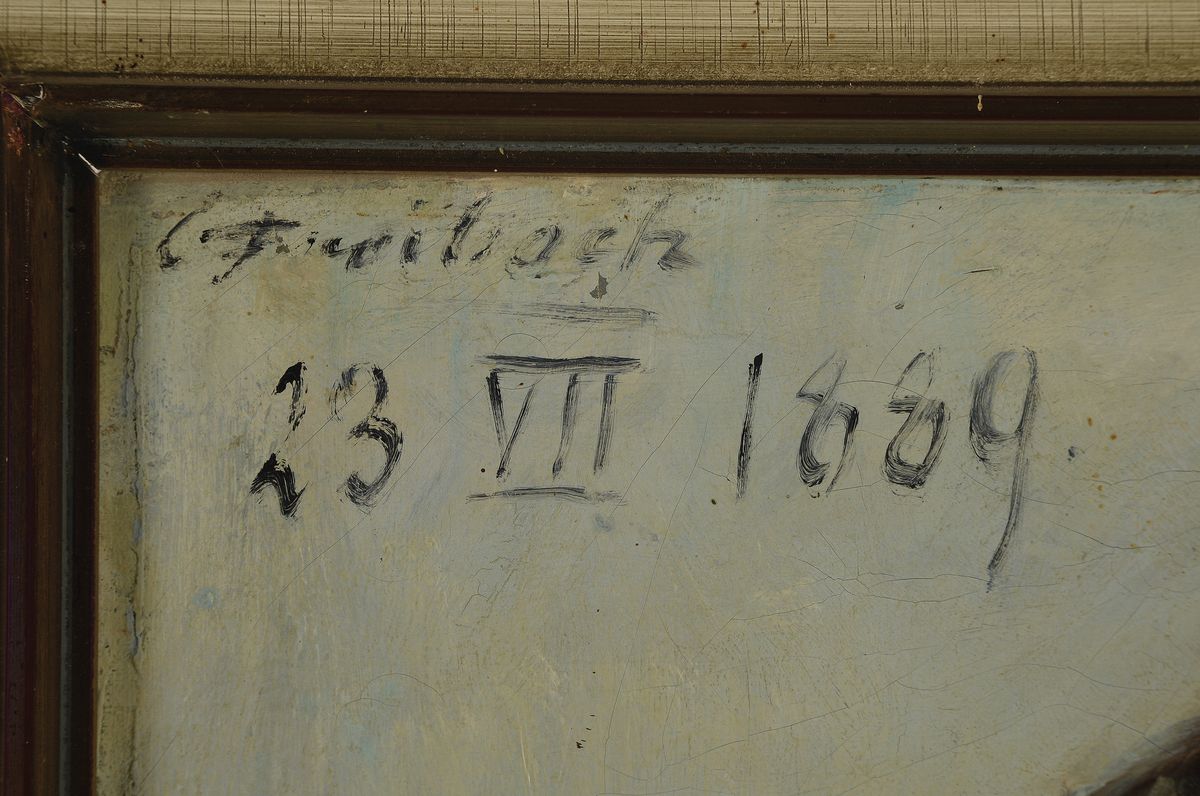 Detail a: Carl Breitbach, 1833 - 1904,, Mädchen mit Vergißmeinicht, feine Malerei, sehr feine Darstellung der Hauttöne, re. u. signiert und 23.VII 1889, ca. ...