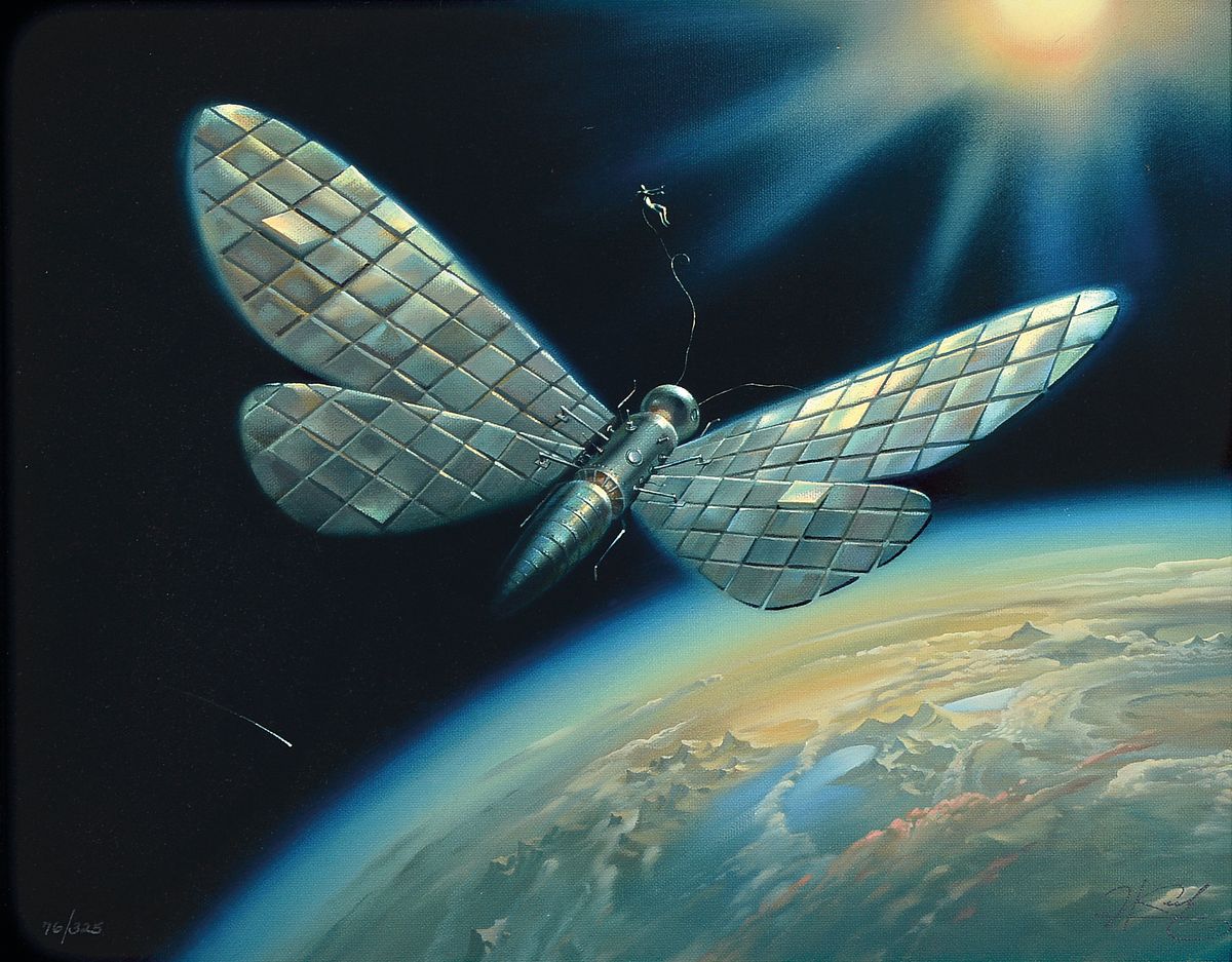 Vladimir Kush, Satelit über der Erde, Radierung, num. 76/325, re. u. signiert, 34.5 x 44 cm, Rahmen