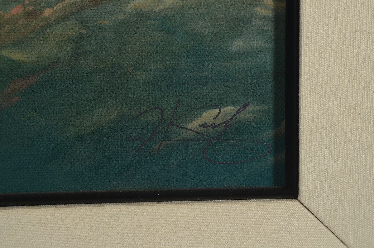 Detail a: Vladimir Kush, Satelit über der Erde, Radierung, num. 76/325, re. u. signiert, 34.5 x 44 cm, Rahmen