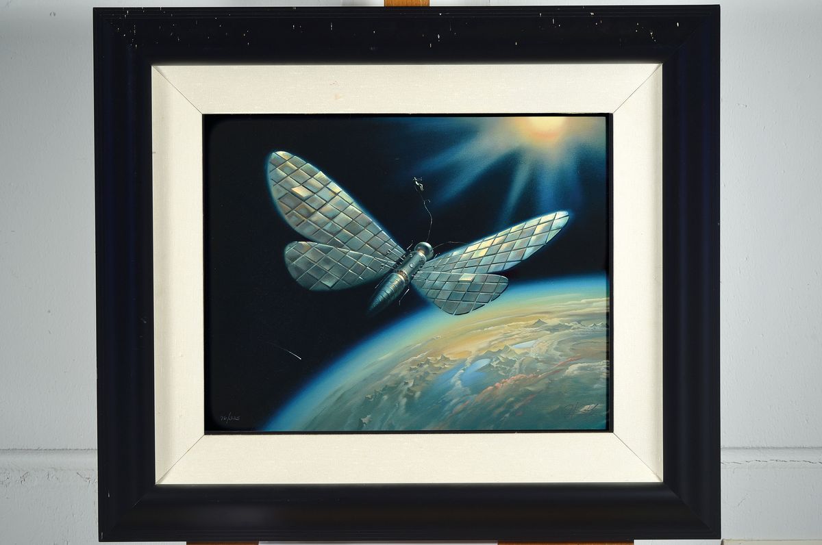 Detail k: Vladimir Kush, Satelit über der Erde, Radierung, num. 76/325, re. u. signiert, 34.5 x 44 cm, Rahmen