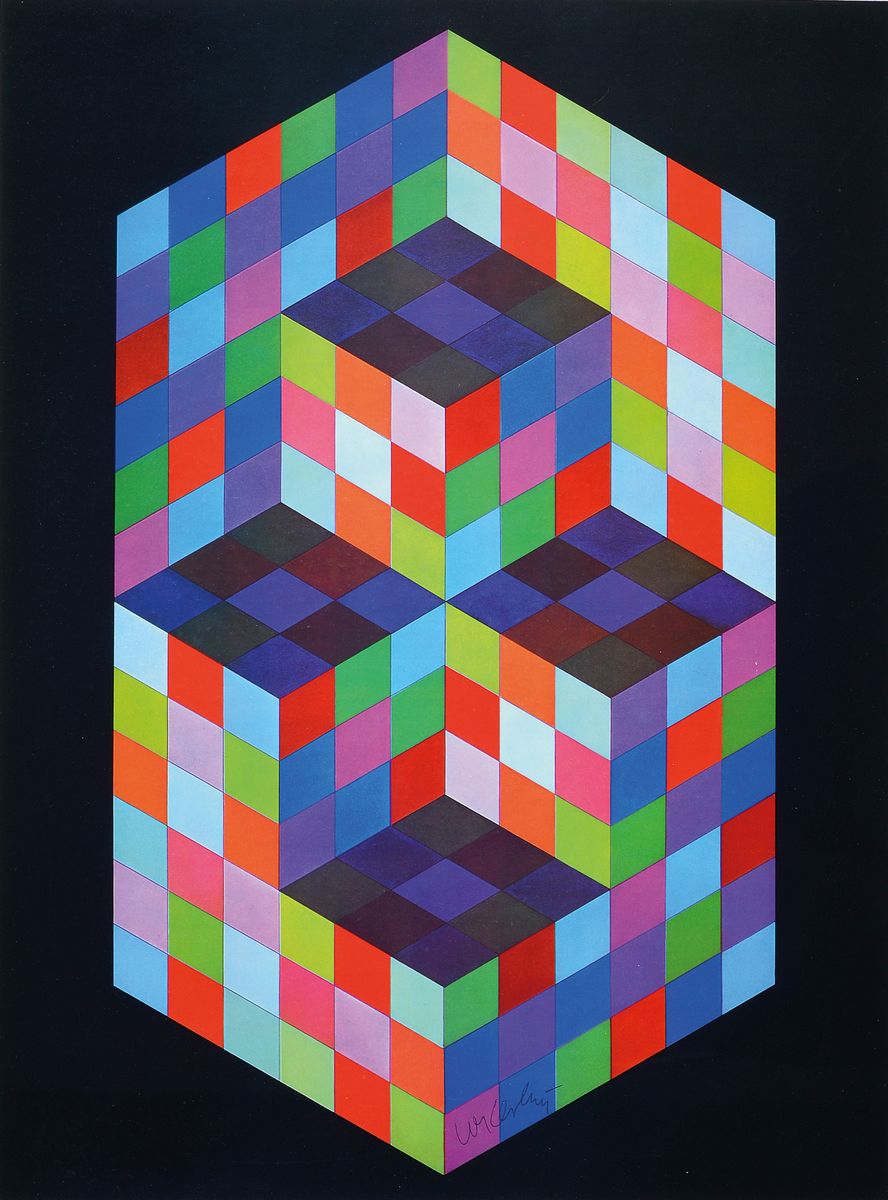 Viktor Vasarely, 1906-1997, Farbserigraphie von 1973, handsigniert, ca. 55x41cm, PP, u.Gl., R. ca. 69x54cm
