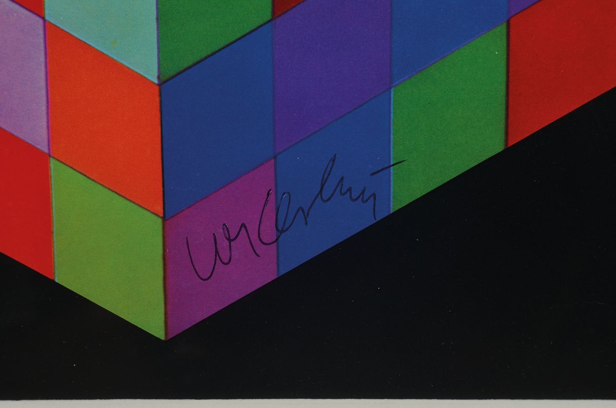 Detail a: Viktor Vasarely, 1906-1997, Farbserigraphie von 1973, handsigniert, ca. 55x41cm, PP, u.Gl., R. ca. 69x54cm
