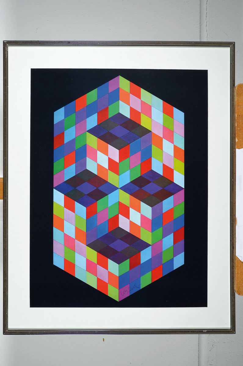 Detail k: Viktor Vasarely, 1906-1997, Farbserigraphie von 1973, handsigniert, ca. 55x41cm, PP, u.Gl., R. ca. 69x54cm