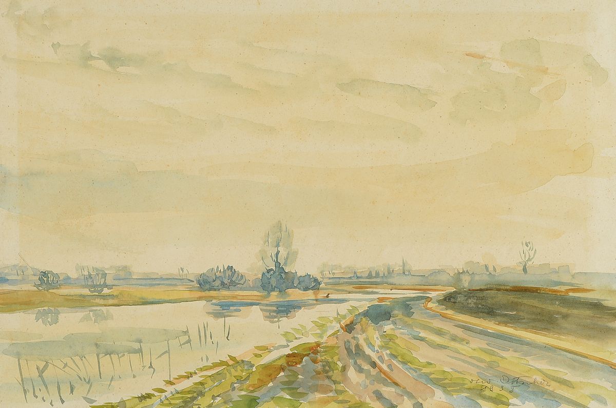 Otto Ditscher, 1903 Neuhofen-1987, Landschaft bei Neuhofen, Aquarell auf Papier, rechts unten signiert und dat. 1938, ca. 27x40cm, PP, u.Gl., R. ca. ...