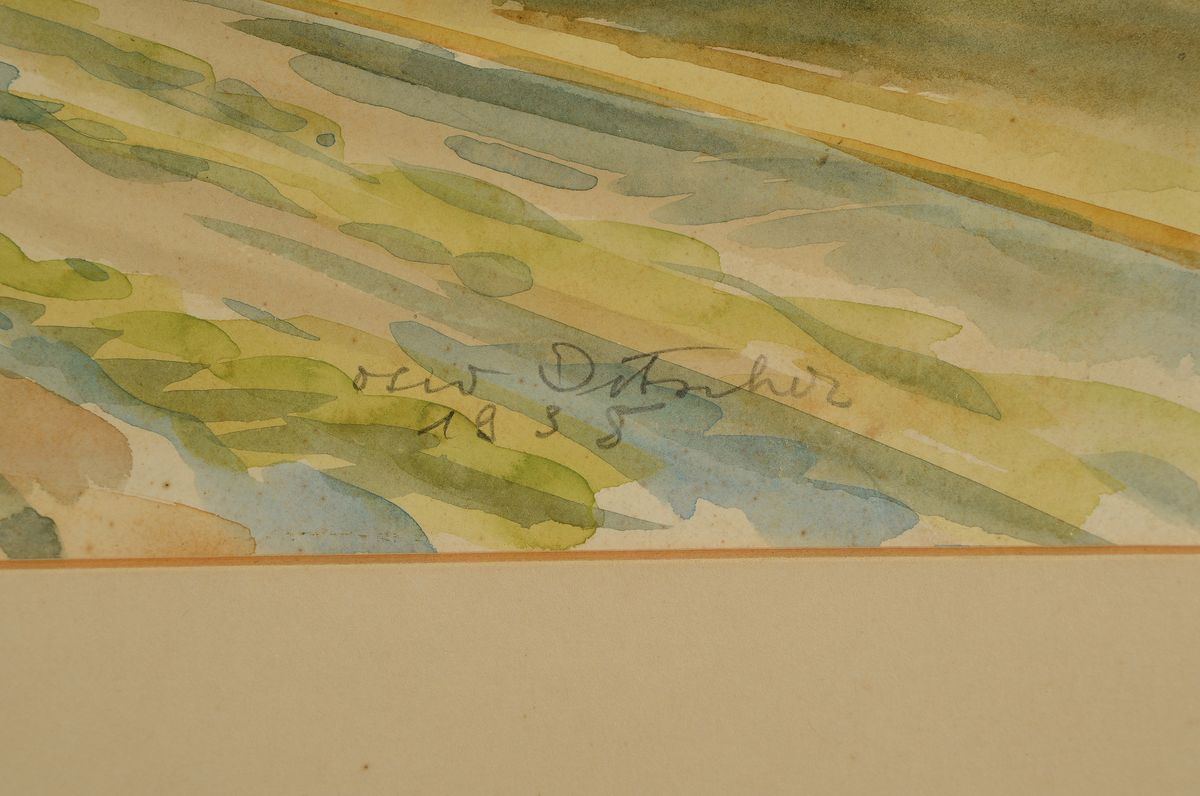 Detail a: Otto Ditscher, 1903 Neuhofen-1987, Landschaft bei Neuhofen, Aquarell auf Papier, rechts unten signiert und dat. 1938, ca. 27x40cm, PP, u.Gl., R. ca. ...