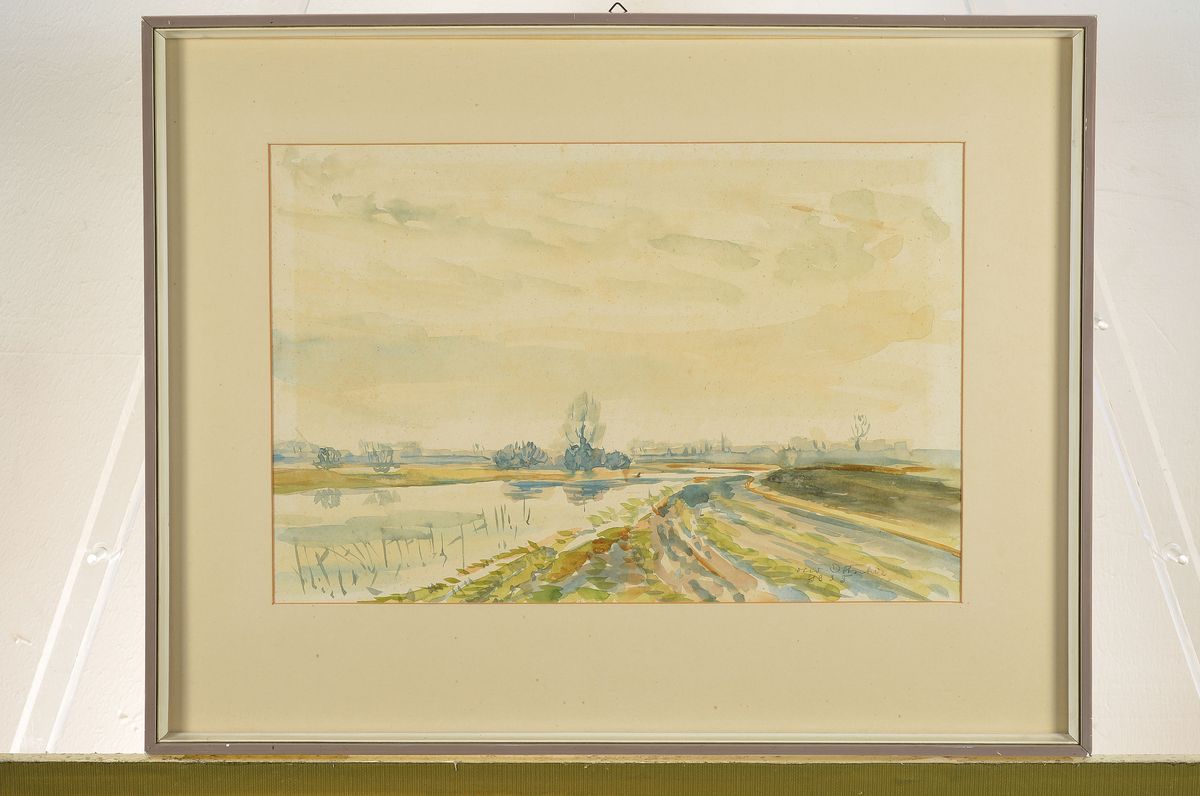 Detail k: Otto Ditscher, 1903 Neuhofen-1987, Landschaft bei Neuhofen, Aquarell auf Papier, rechts unten signiert und dat. 1938, ca. 27x40cm, PP, u.Gl., R. ca. ...