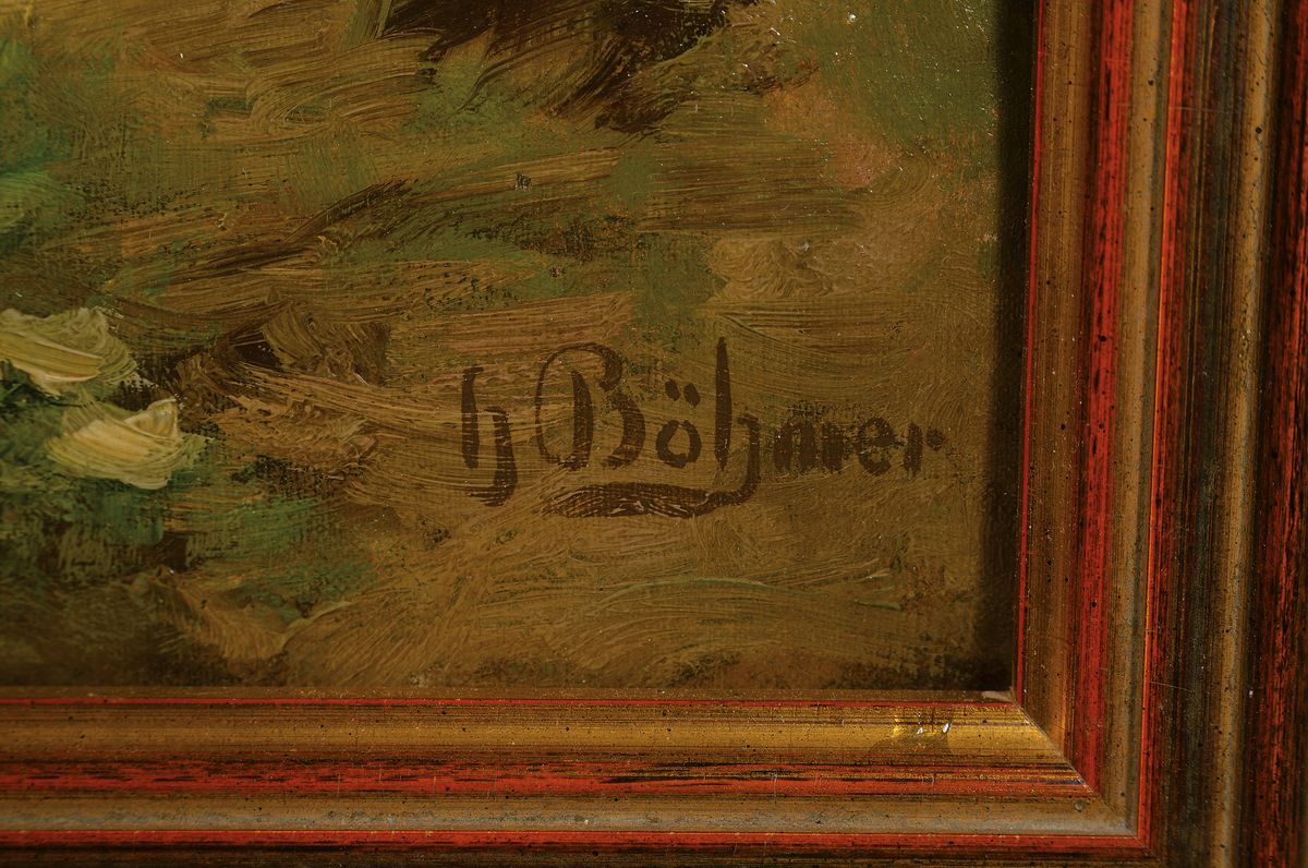 Detail a: Heinrich Böhmer, 1952-1930, Düsseldorfer Landschaftsmaler, Studium an der Düsseldorfer Kunstakademie, Meisterschüler von Eugen Dücker, bekannt ...