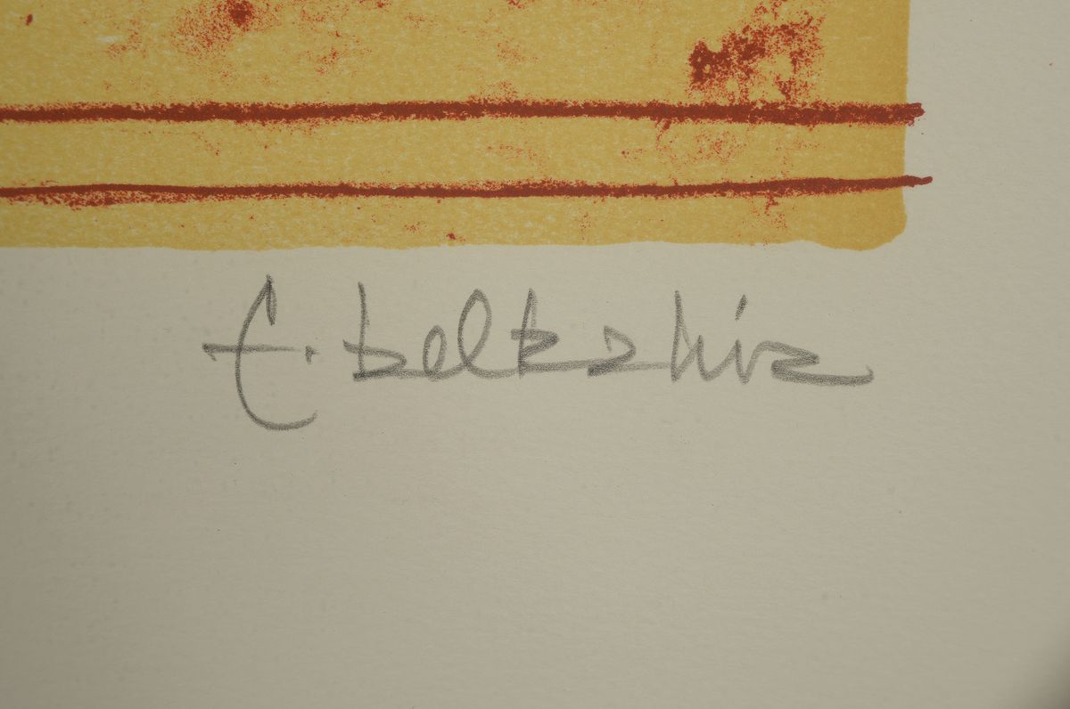 Detail a: Farid Belkahia, 1934-2014 Marokko, Ohne Titel, Farblithographie, handsigniert, num. 144/150, ca. 40x65cm, PP, u.Gl., R. ca. 75x104cm, Rahmen besch.
