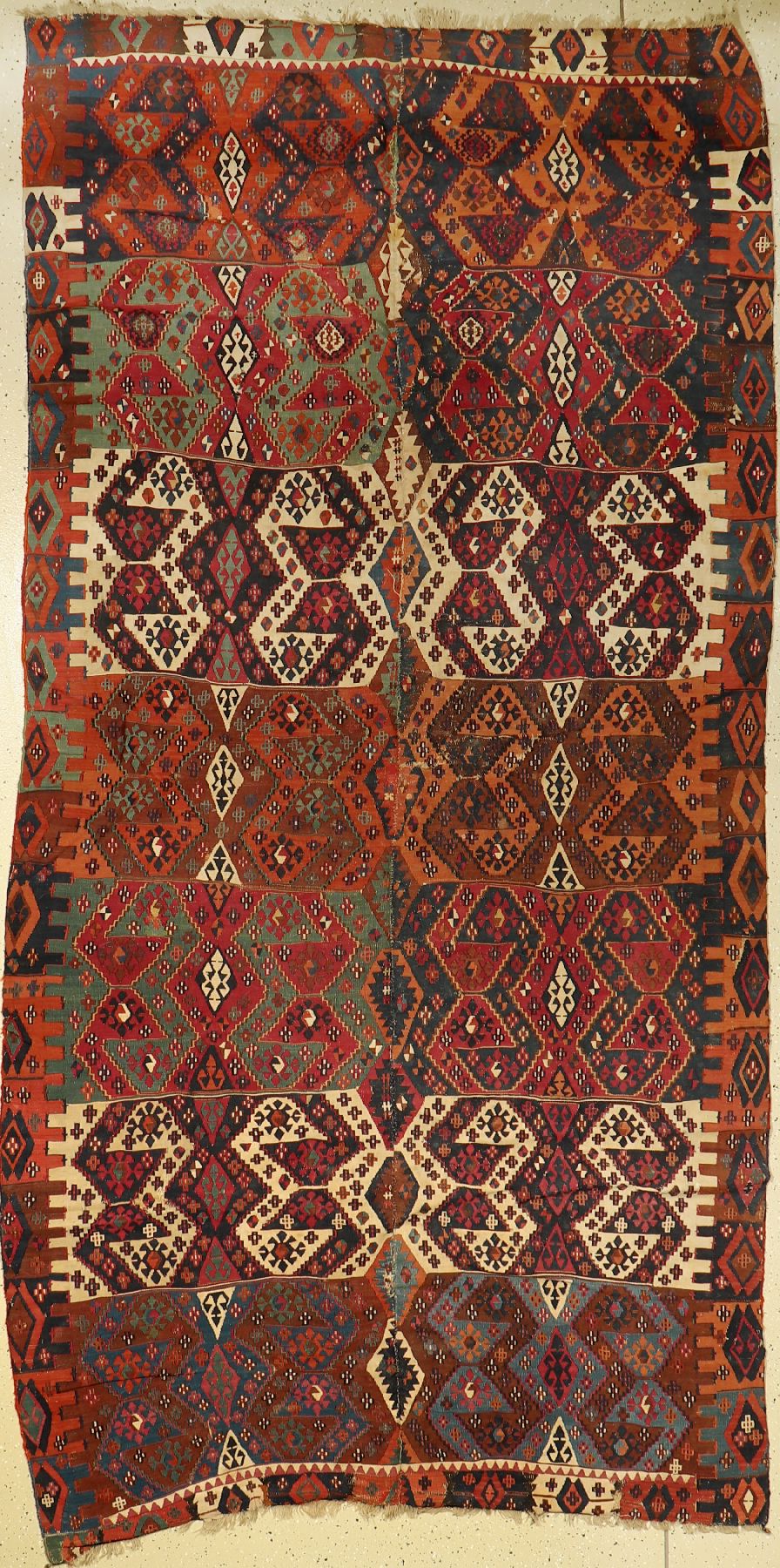 Reyhanli Kelim antik, Türkei, 19.Jhd., Wolle auf Wolle, ca. 330 x 160 cm, EHZ: 4