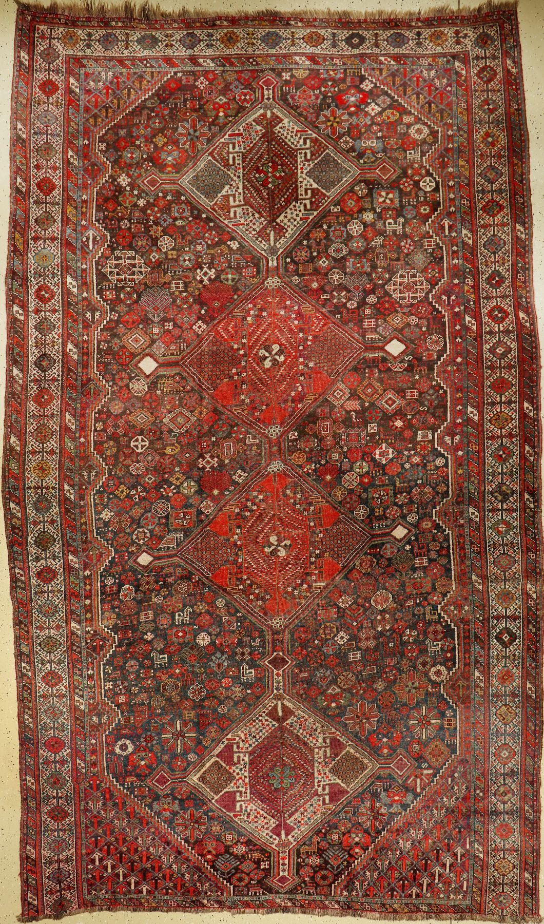 Khamseh antik, Persien, um 1890, Wolle auf Wolle, ca. 390 x 225 cm, EHZ: 4-5, verkürzt