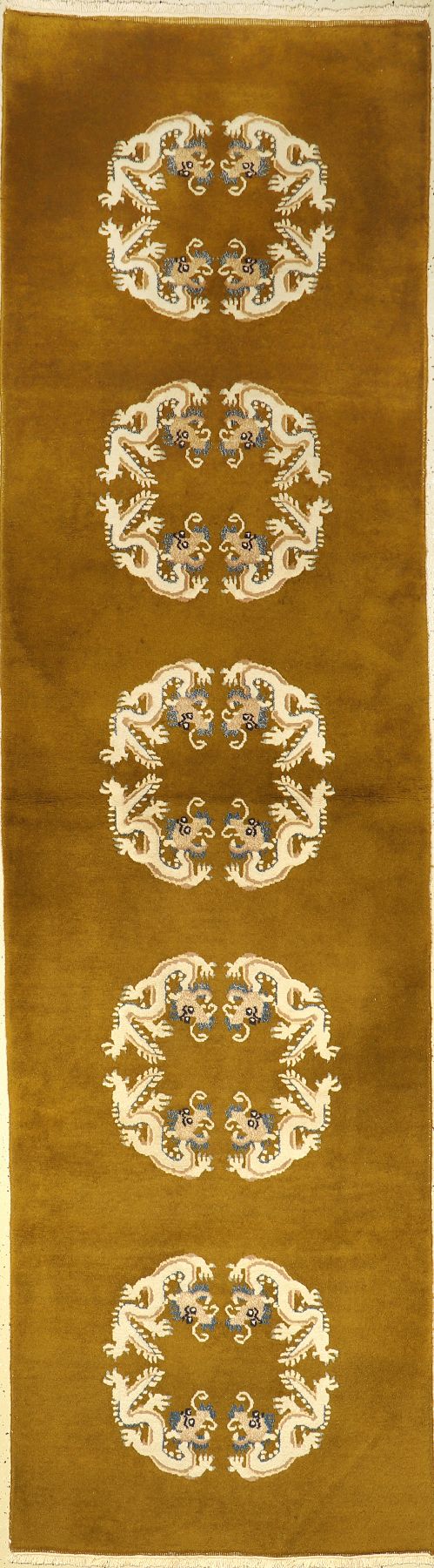 Nepal Drachenteppich, Galerie, ca. 50 Jahre, Wolle auf Wolle, ca. 333 x 93 cm, EHZ: 2