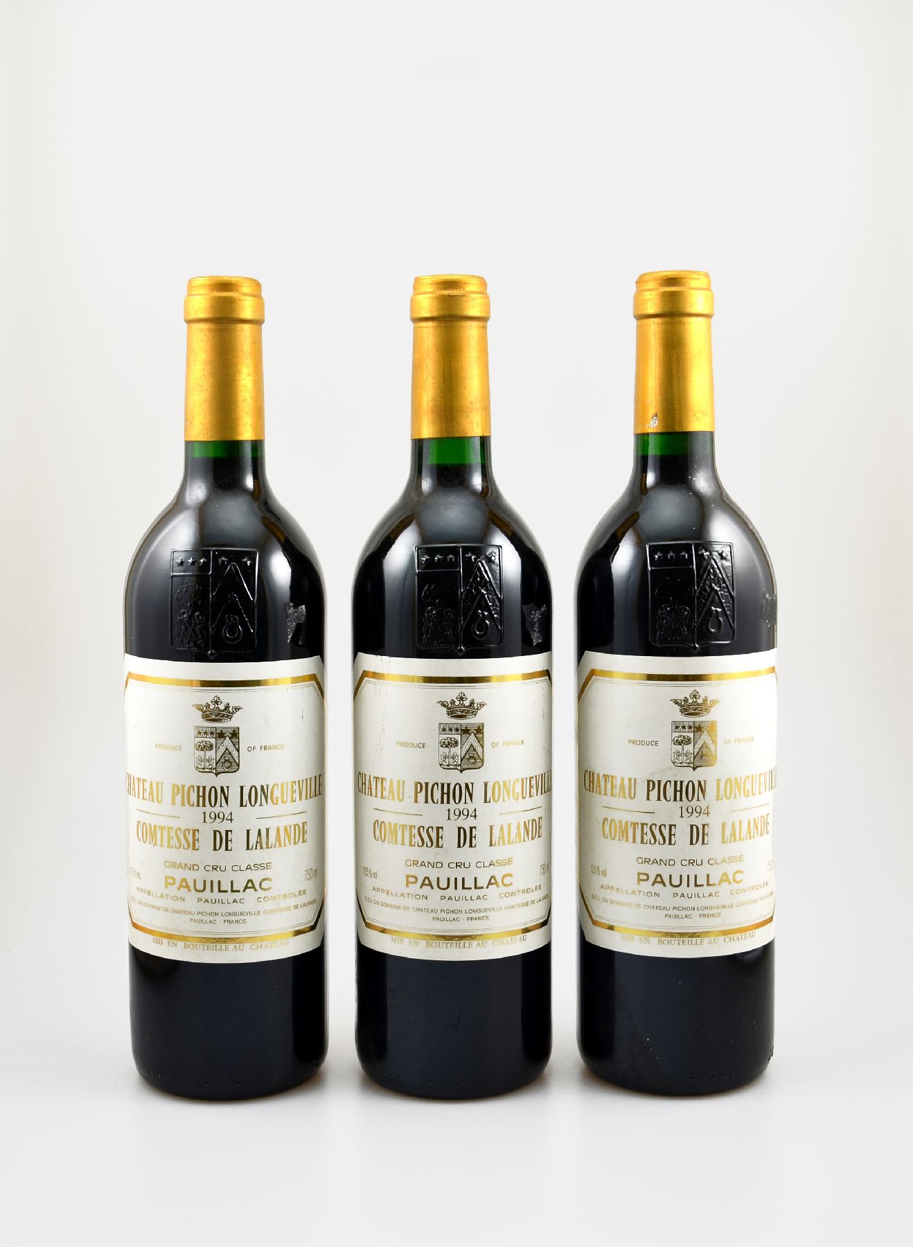 3 Flaschen 1994 Chateau Pichon Longueville Comtesse de Lalande, Pauillac, Grand Cru Classe, je ca. 75 cl, 12,5 % Vol., Füllstände: je ca. top ...