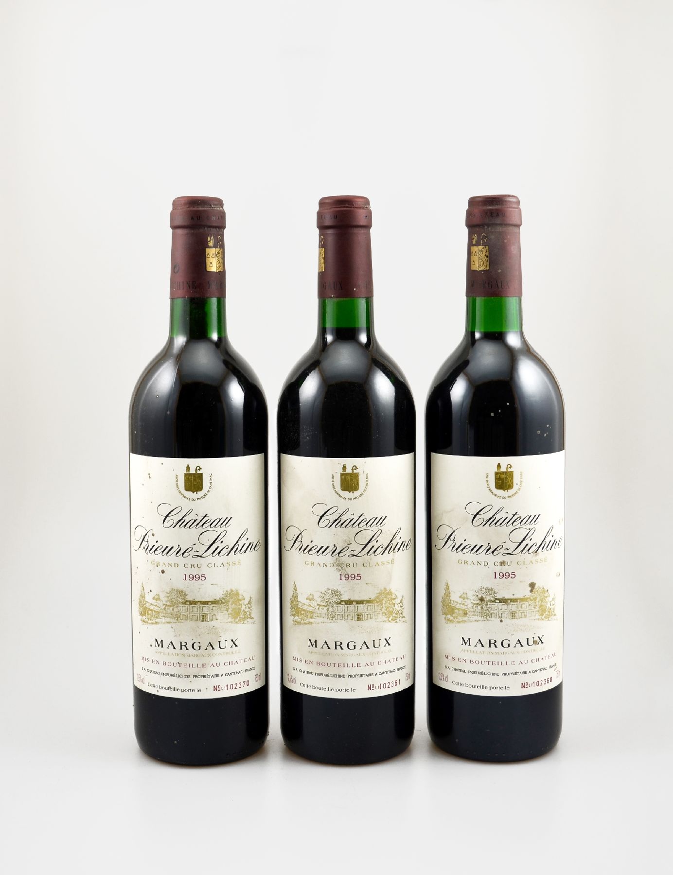 Detail a: 6 Flaschen 1995 Chateau Prieure-Lichine, Margaux, Grand Cru Classe, je ca. 75 cl, 12,5 % Vol., Füllstände: je ca. into neck, Etiketten beschmutzt, ...