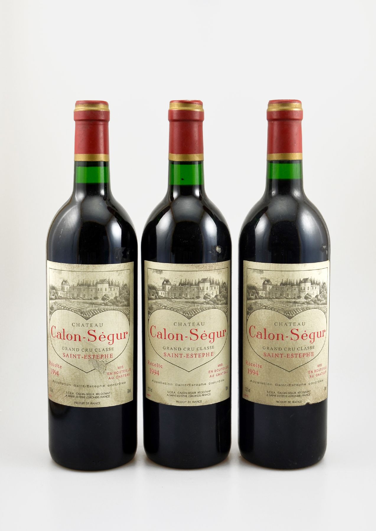 3 Flaschen 1994 Chateau Calon-Segur, Saint-Estephe, Grand Cru Classe, je ca. 75 cl, 12,5 % Vol., Füllstände: je ca. into neck, Etiketten z.T. l. ...