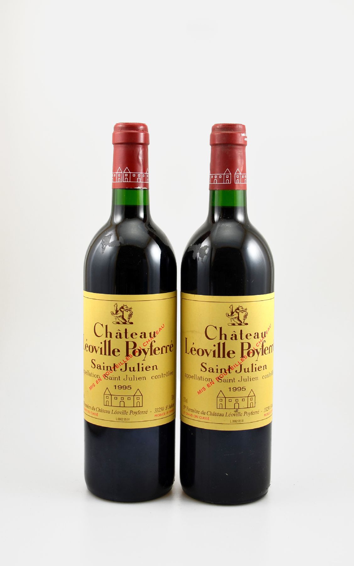 2 Flaschen 1995 Chateau Leoville Poyferre, Saint-Julien, Grand Cru Classe, je ca. 75 cl, 13 % Vol., Füllstände: je ca. into neck, gute ...