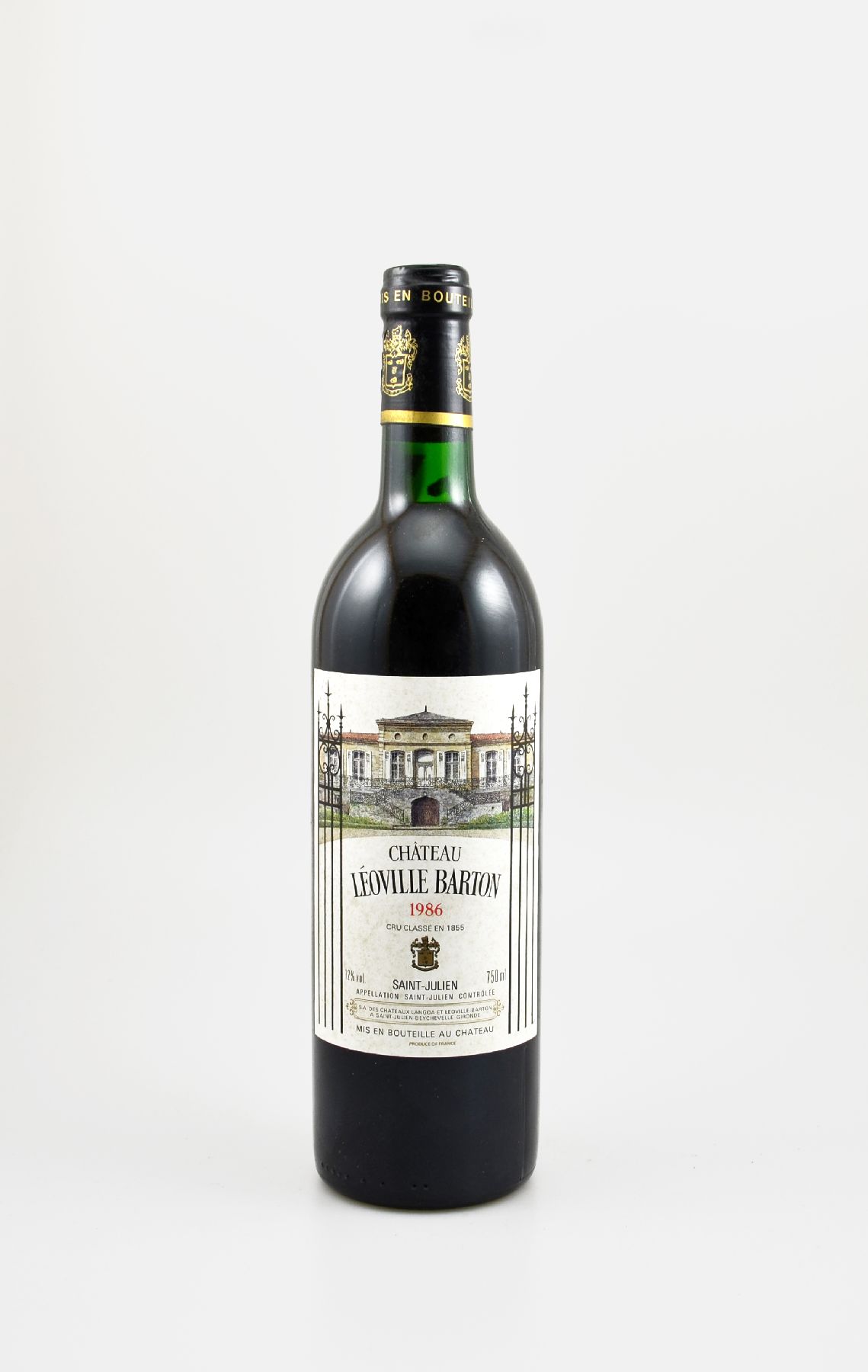 1 Flasche 1986 Chateau Leoville Barton, Saint-Julien, Grand Cru Classe, ca. 75 cl, 12 % Vol., Füllstand: top shoulder, Etikett l. beschmutzt, ...