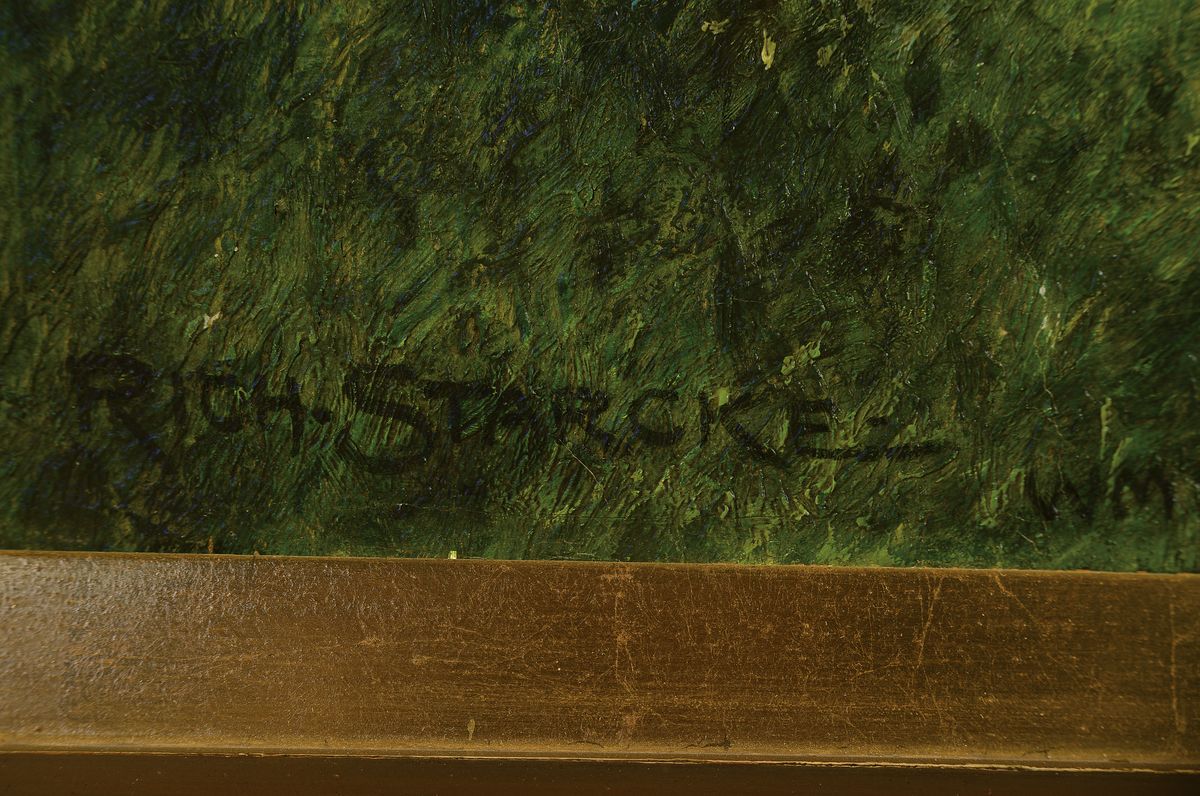 Detail a: Richard Starcke, 1864 Naumburg-1945 Weimar, Thüringerland im Herbst, Ruine Brandenburg an der Werra, so rückseitig auf altem Etikett betitelt, ...