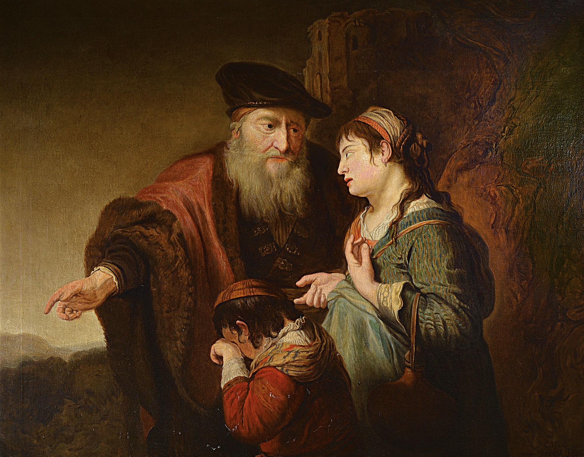 Caspar Hermann Vockeradt, geb. 1852 Lippstadt, Studium bei Paul Vorgang und Eugen Bracht, hier: Die Vertreibung der Hagar,Kopie nach Govert Flinck ...