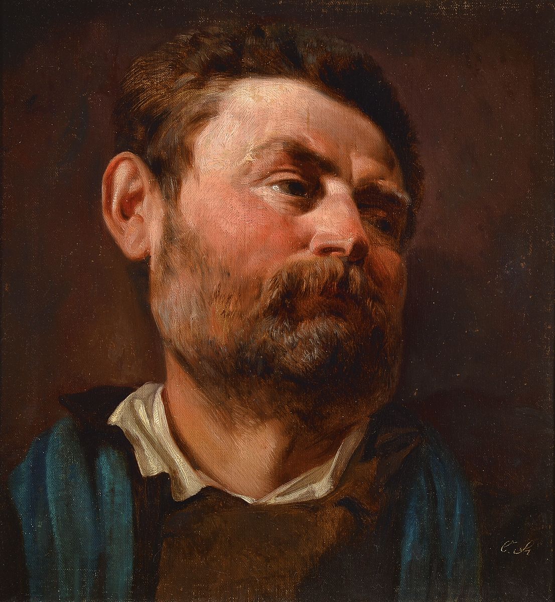 Monogrammist C.S., um 1900, Porträt eines bärtigen Mannes, Öl/Malkarton, ca. 36x34cm, R. ca. 46x44cm