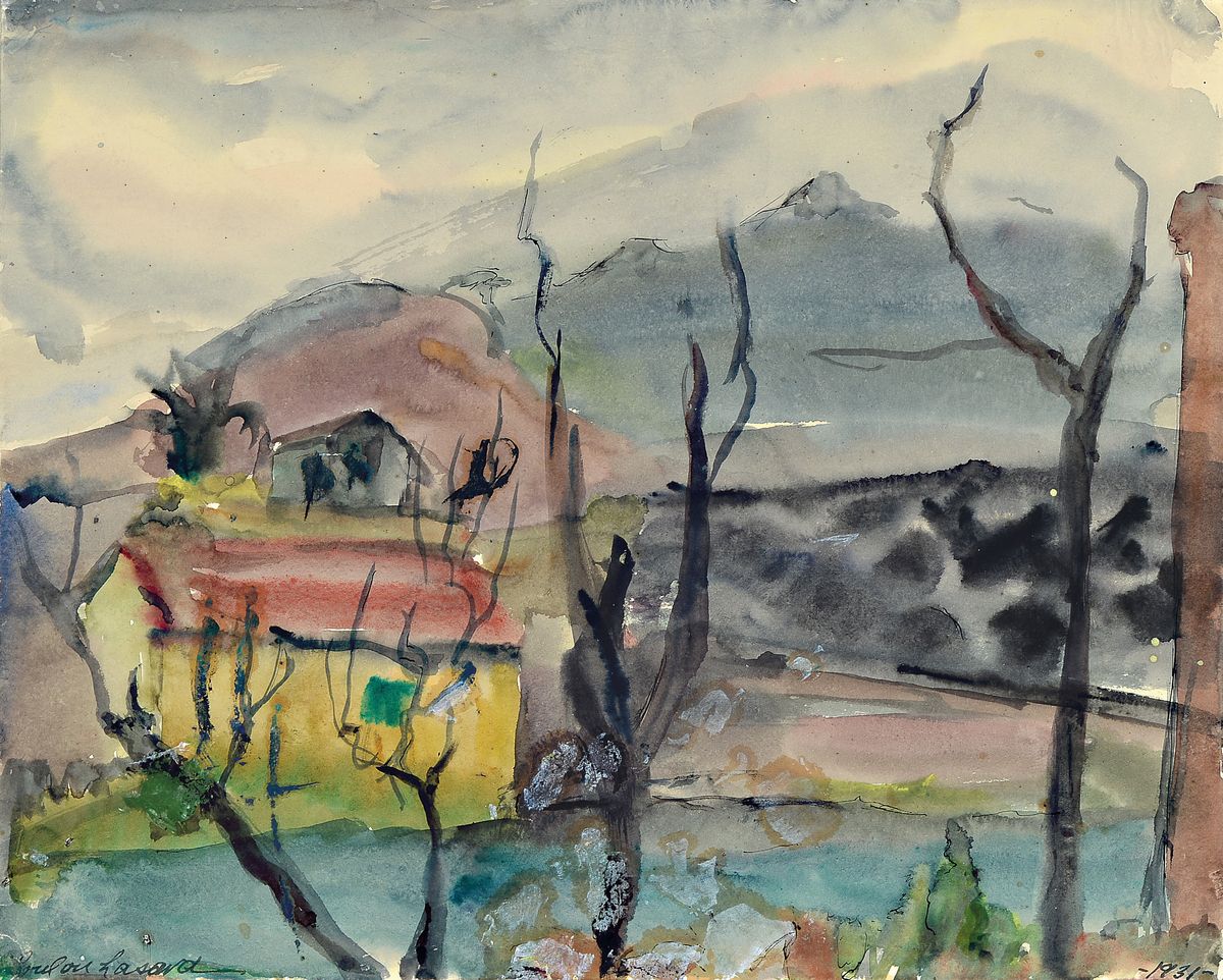 Loulou Albert-Lasard, 1885 Metz - 1969, Paris, südliche Landschaftsdarstellung, Aquarell/Papier, signiert, verso bez. Pont de chemin de fes, ...