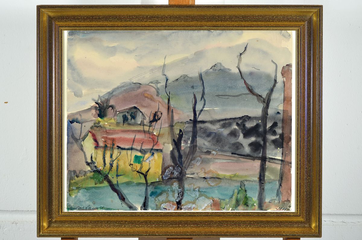 Detail k: Loulou Albert-Lasard, 1885 Metz - 1969, Paris, südliche Landschaftsdarstellung, Aquarell/Papier, signiert, verso bez. Pont de chemin de fes, ...