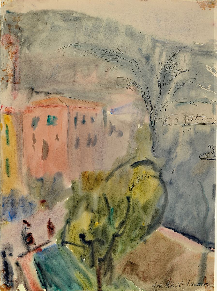 Loulou Albert-Lasard, 1885 Metz - 1969, Paris, südliche Landschaftsdarstellung, Aquarell/Papier, signiert, verso auf Etikett bez. und bet. ...