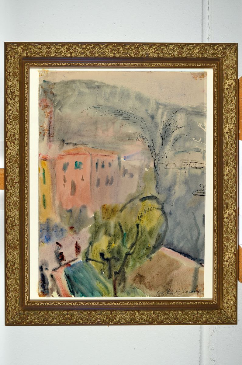Detail k: Loulou Albert-Lasard, 1885 Metz - 1969, Paris, südliche Landschaftsdarstellung, Aquarell/Papier, signiert, verso auf Etikett bez. und bet. ...