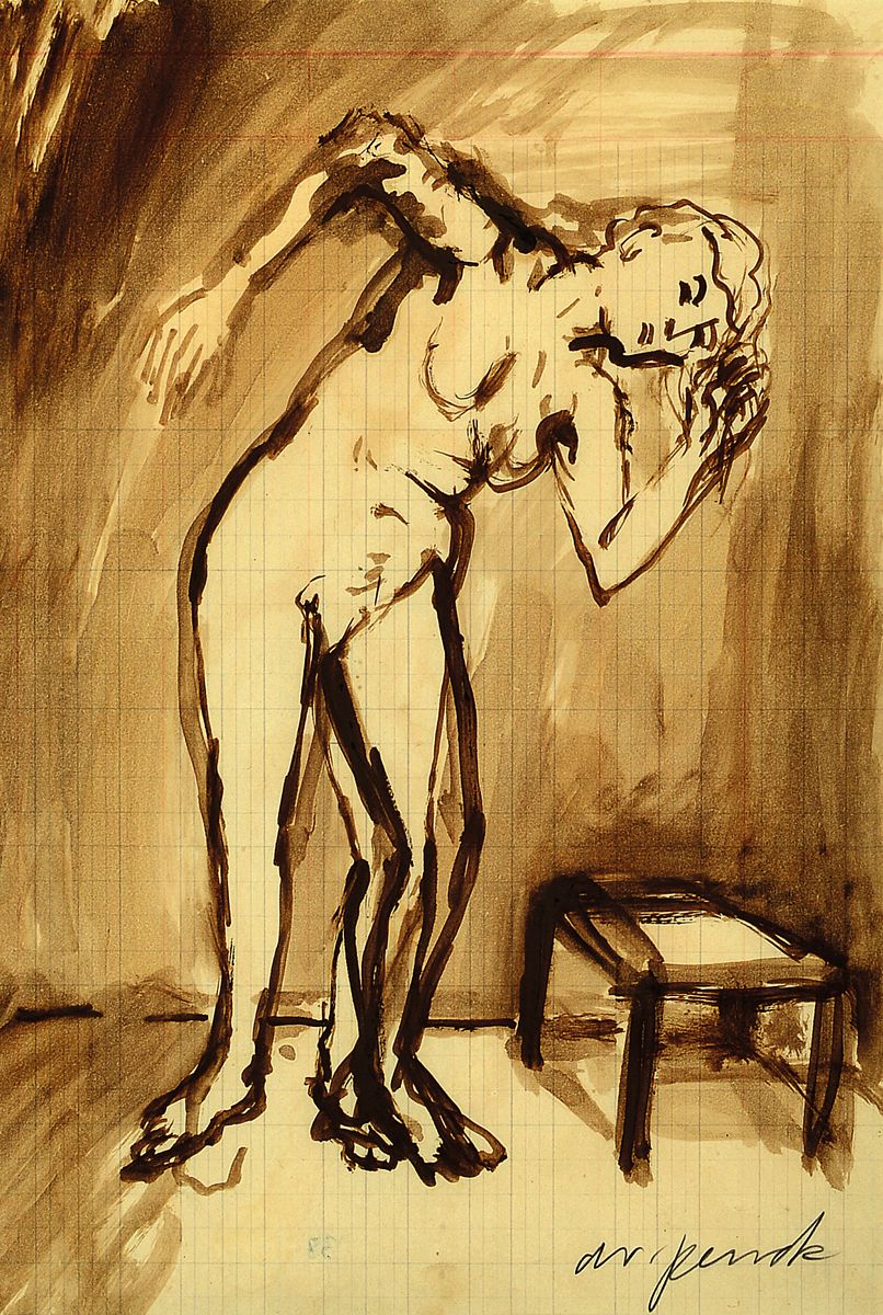 A.R. Penck, 1939-2017, Frauenakt, Aquarell, handsigniert auf Boxoberseite, Blattgröße 29.5 x 21 cm, Rahmen 54.5 x 41.5 cm
