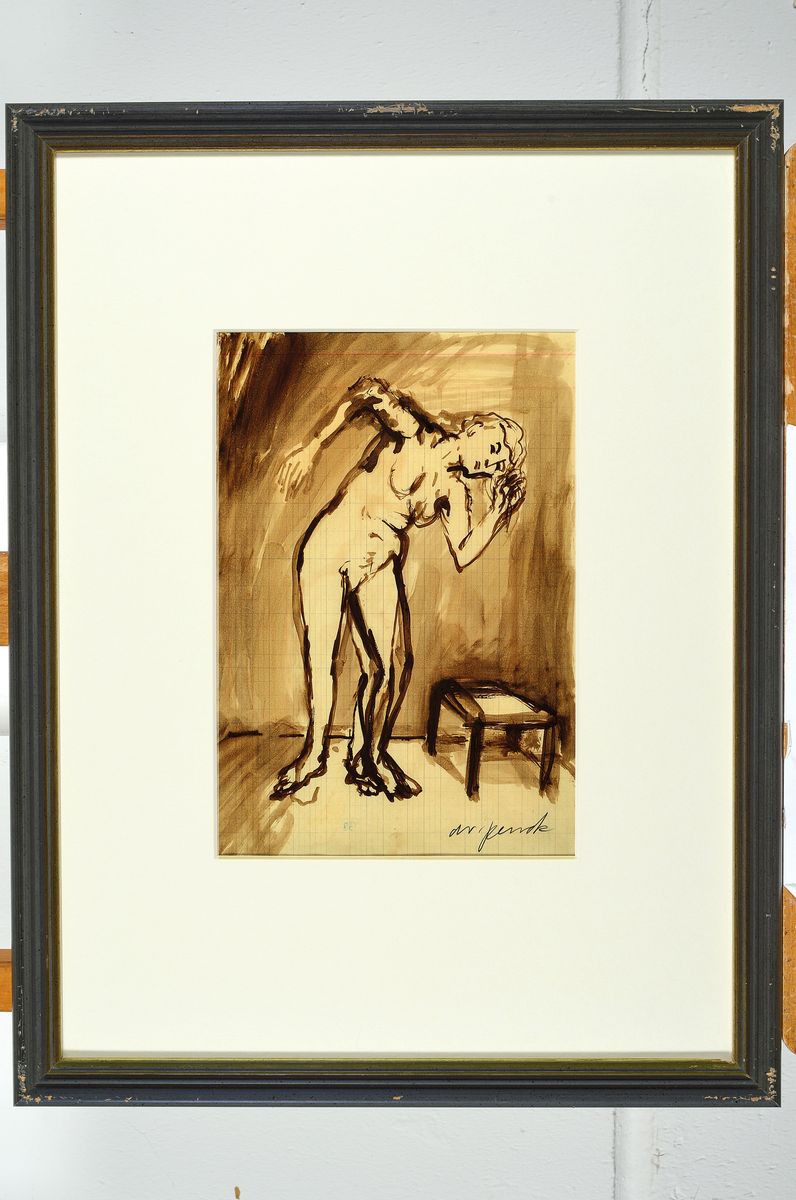 Detail k: A.R. Penck, 1939-2017, Frauenakt, Aquarell, handsigniert auf Boxoberseite, Blattgröße 29.5 x 21 cm, Rahmen 54.5 x 41.5 cm