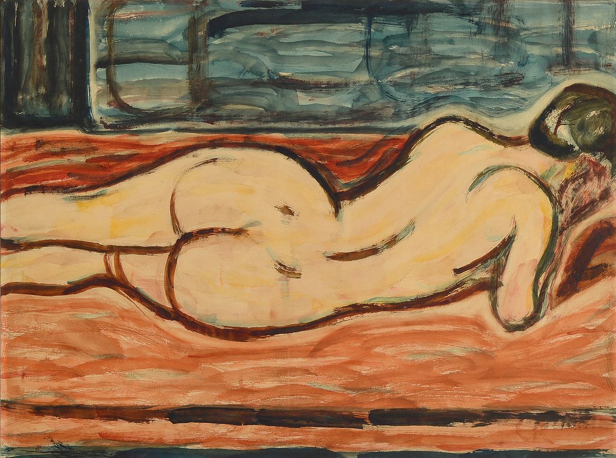 Christian Rohlfs 1849 Niendorf/Leezen - 1938 Haagen, "Liegender weiblicher Rückenakt", Aquarell auf Velin, um 1910, unten rechts ...