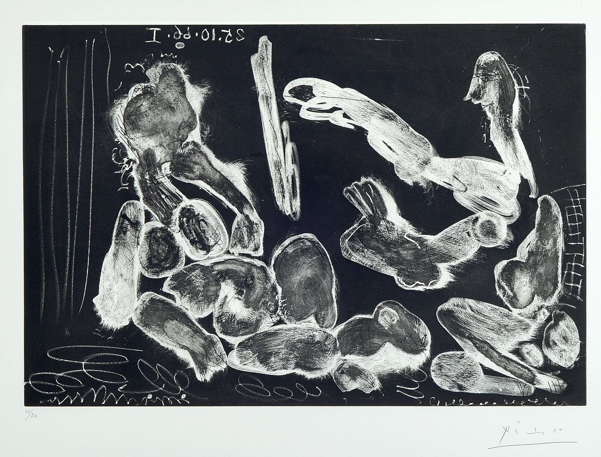 Pablo Picasso, Málaga 1881 - 1973 Mougins, Aquatinta- und Kaltnadelradierung auf BFK Rives Papier mit Wasserzeichen, Radierung aus der Suite 347, ...