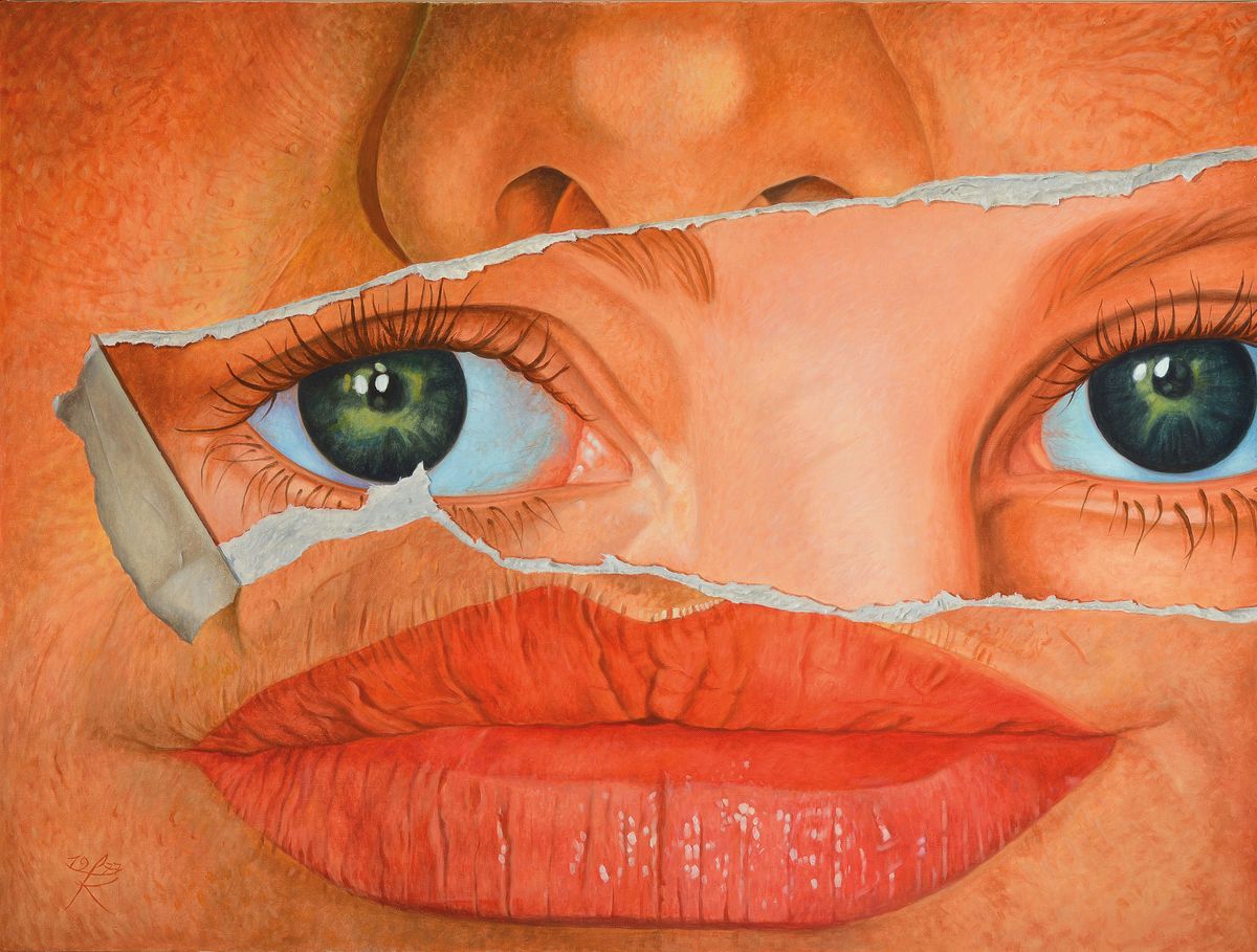 Fritz Köthe, 1916- Berlin 2005, Öl/Lwd, "grüne Augen", unten li. monogr. und dat. 1977, verso betitelt und nochmals handsigniert, auf ...