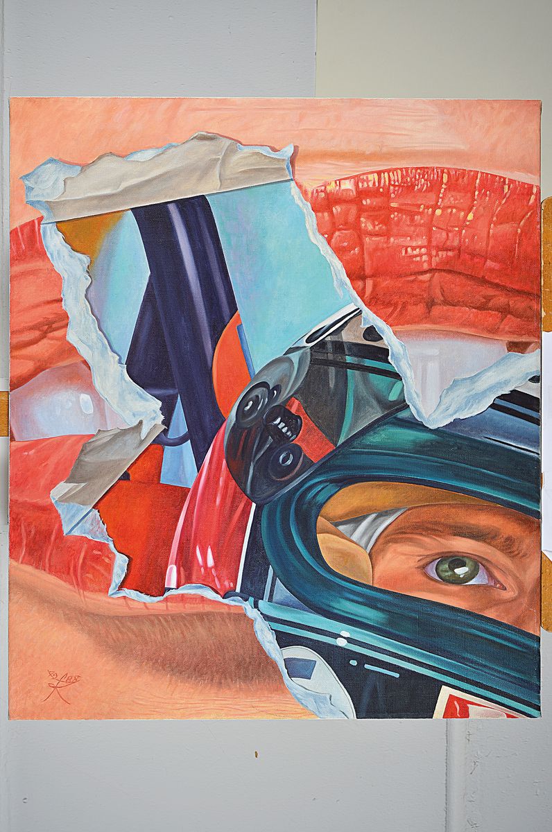 Detail k: Fritz Köthe, 1916- Berlin 2005, "Gerhard Berger", Öl/Lwd., u. li. monogrammiert und dat. 1988, verso betitelt und nochmals handsigniert , ...