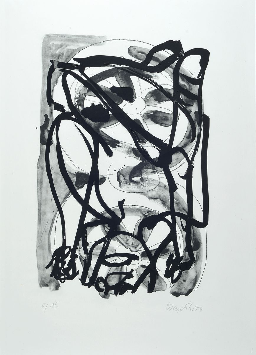 Georg Baselitz, geb. 1938, Lithographie in kleiner Auflage, auf dickem Velin, num. 5/15, aus 1993, Blattmaß 70 x 50 cm, unter Glas, Rahmen: 74 x 54 ...