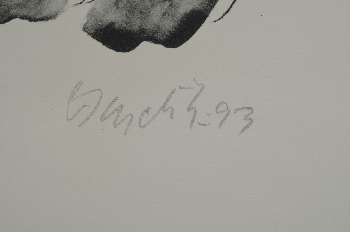Detail a: Georg Baselitz, geb. 1938, Lithographie in kleiner Auflage, auf dickem Velin, num. 5/15, aus 1993, Blattmaß 70 x 50 cm, unter Glas, Rahmen: 74 x 54 ...