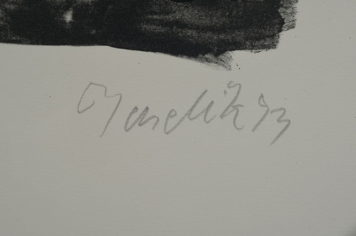 Detail a: Georg Baselitz, geb. 1938, Lithographie in kleiner Auflage, auf dickem Velin, num. 5/15, aus 1993, Blattmaß 70 x 50 cm, unter Glas, Rahmen: 74 x 54 ...